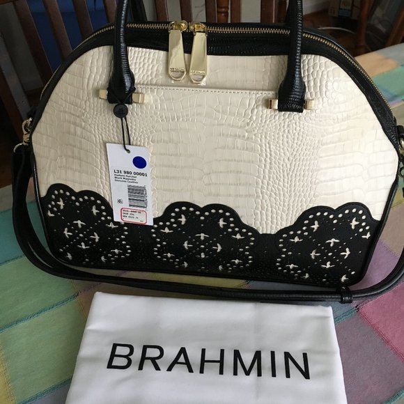 Brahmin Handbags - BRAHMIN Hudson Magnolia Black Leather Satchel